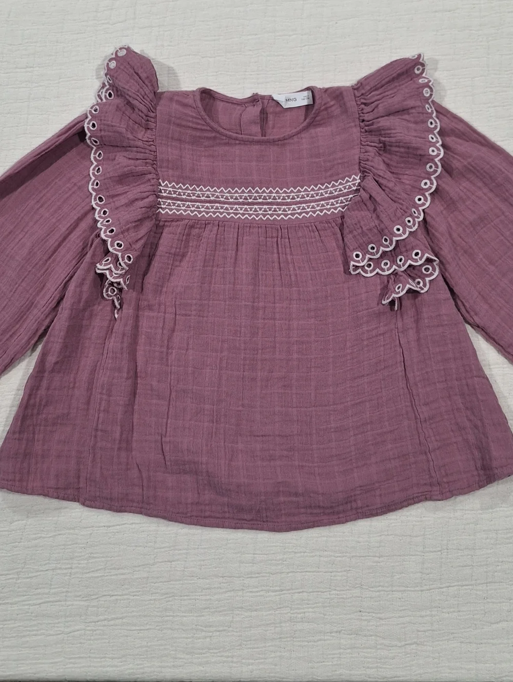 Mango Lavender Ruffle Long-Sleeve Blouse